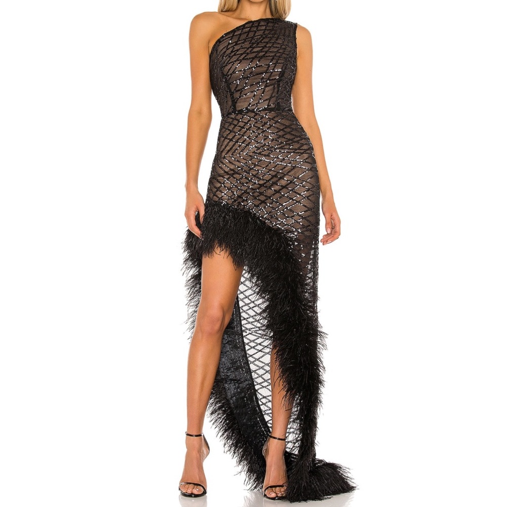 Bronx & Banco Lola Sheer Feather Gown